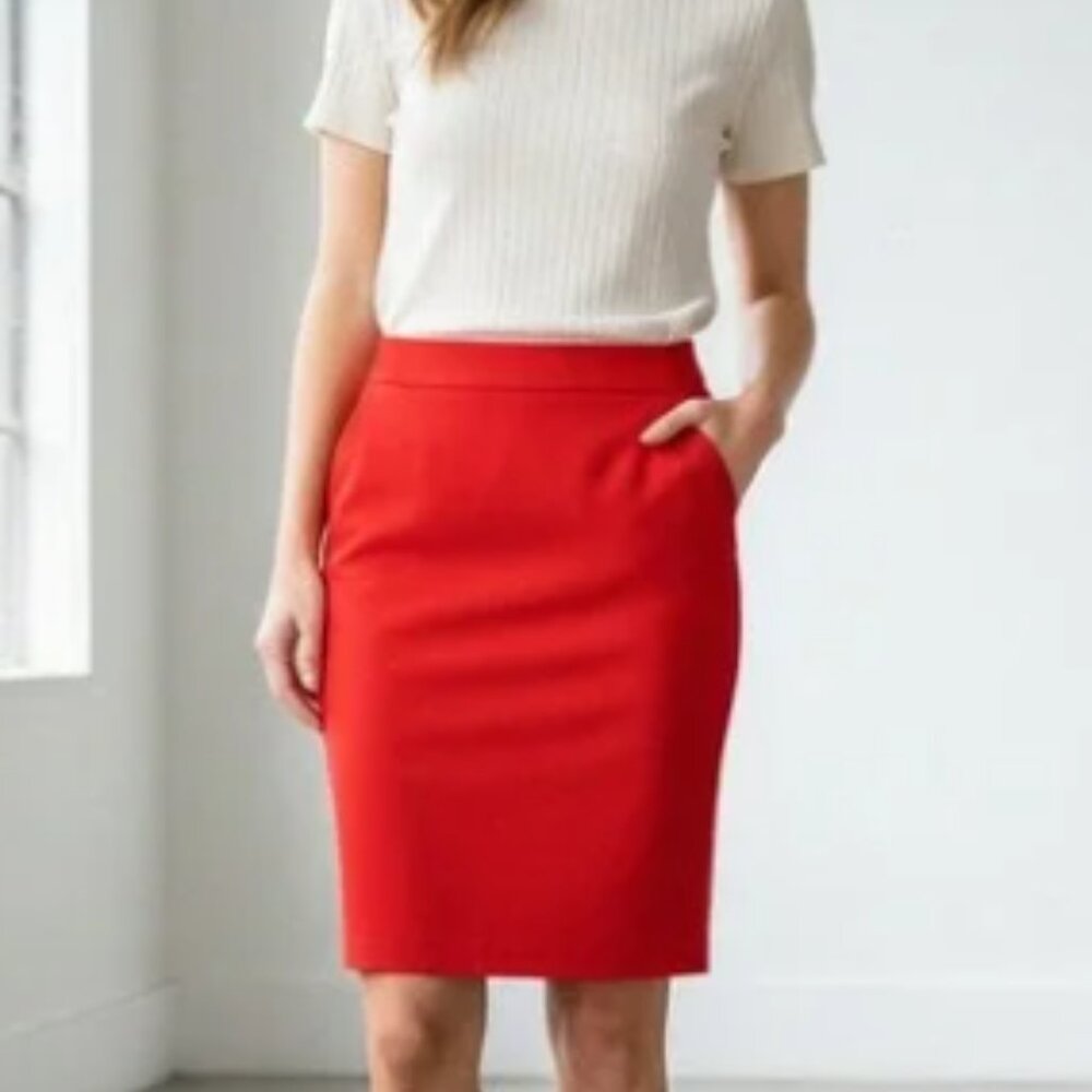 J.Crew 100% Cotton The Pencil Skirt - RED - Size 6